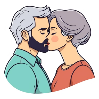 Grey haired bearded man and pretty brunette woman kissing  sticker