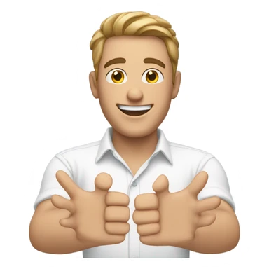 happy guy in white shirt with 4 hands sticker