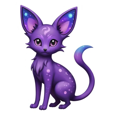 Obsidian Black Iridescent Deep-Violet Cosmic-Speckled Nebula-Marked Espeon-Noibat-Purrloin-hybrid-creature (full body) sticker