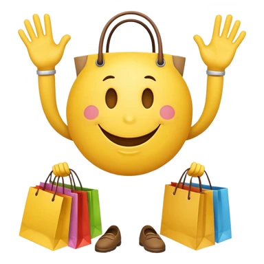 HAPPY SMILEY FACE WITH HANDS AND FEET EMOJI WITH SHOPPING BAGS IN EACH HAND sticker