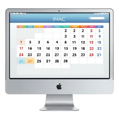 front view of an iMac with a single day-calendar on the screen, vertical hours on the left, horizontal client slots, some slots filled with color to show booked appointments sticker