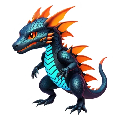 Modern Futuristic Scaly Iridescent Neon-glowing  Cyber-Salandit-Litten-Hybrid (Full body) sticker