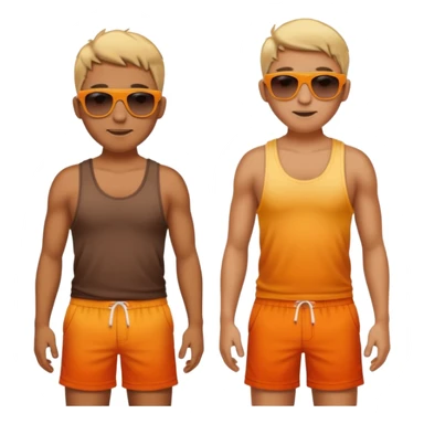 sunbrun eventho person used sunscreen - a parson in beach shorts, but with a sunburn and outline of a tanktop sticker