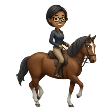 woman with glasses ridinga brown horse sticker