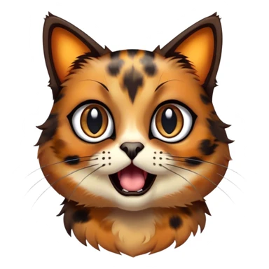 Cinematic Comical Tortoiseshell Cat Portrait Emoji, Head cocked dramatically with an over-the-top shocked expression, featuring a rich mottled fur of browns and blacks and wide, comically animated eyes full of playful disbelief, simplified yet hilariously detailed, glowing with a bold, sassy radiance, high shine, exuding a mischievous and spirited charm, styled with a soft glowing outline, capturing the essence of a tortoiseshell cat that appears ready to burst into comical antics! sticker