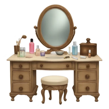Antique vanity with mirror and skincare products laid out  sticker