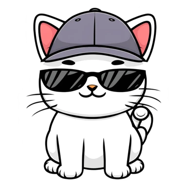 A cat wearing sunglasses and cap sticker