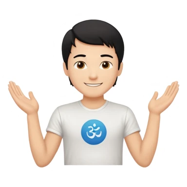 White boy with smiling face black hair doing namaste only upper part sticker