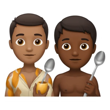 Black adult male and white male dark hair adult, naked, spoon  sticker