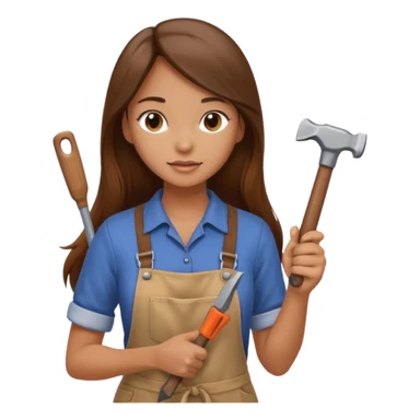beautiful girl with long brown hair constructing new kitchen sticker