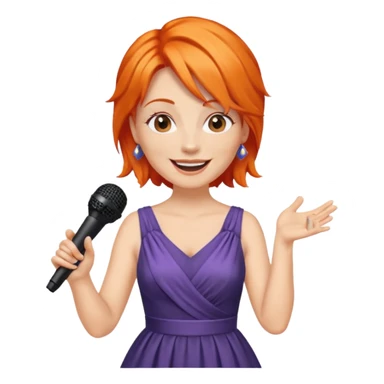 singer, Middle age, orange hair, happy, holding mic, wearing dress sticker