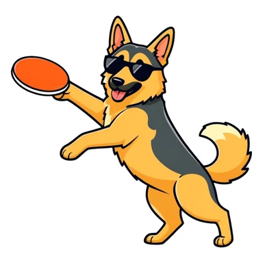 German shepherd wearing sunglasses, playing frisbee sticker