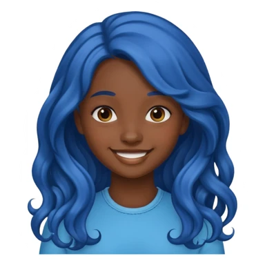 smiling girl with dark skin and long wavy blue hair emoji sticker