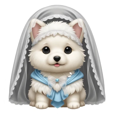 White puppy wearing a veil sticker