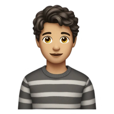 teenager boy dark brown wavy hair and dark gray striped sweater sticker