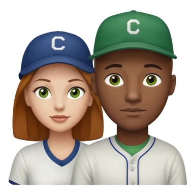 Black bald guy with a baseball cap & a white girl brown hair green eyes sticker