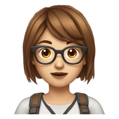 Gamer girl, brown hair, fringe, raund glasses sticker