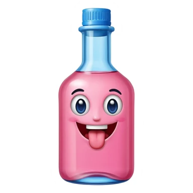Smiling bottle of oil pink with silly face tongue out blue top sticker