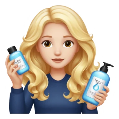 menina branca com cabelos longos ondulados cuidando dos cabelos e brilho ao redor sticker