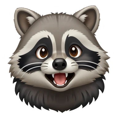 Cinematic-Cute-Yawning-Raccoon-Portrait-Emoji – Head tilted slightly with a dramatic, wide-open yawn, revealing a soft grey and black fur with a striped bushy tail, round brown eyes barely open in drowsy curiosity zoome out to show shoulders sticker