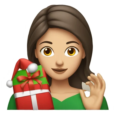 Brunette white woman is wrapping x-mas gifts sticker