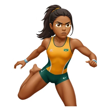 Cinematic Realistic portrait of Cathy Freeman, shown as an iconic Australian athlete with a focused, determined expression and modern athletic attire accented with subtle native motifs, rendered in dynamic, vibrant lighting sticker