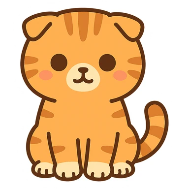 flat toon style kawaiiorange scottish fold kitten sitting, dark round eyes, cute sticker