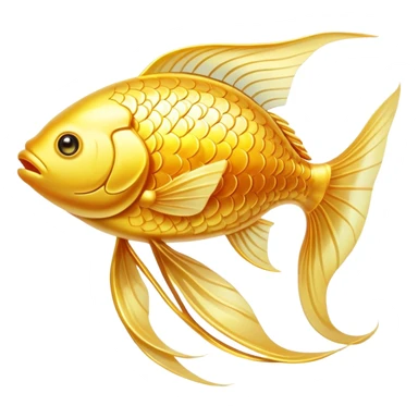 Mystical golden fish flowing in an omega shape, with its body transforming into streams of radiant energy that connect to a brain, heart, and joints. The fish appears magical and ethereal, with glowing scales and a luminous aura representing the essential nutrients of omega-3. sticker