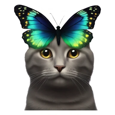 Dark iridescent butterfly glowing on top of cats head  sticker