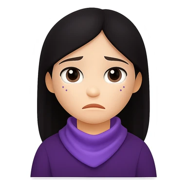 Remove the bandana and change the white clothes to a different color, keep the lilac elements and sad face, in the style of emoji (apple style emojis). sticker