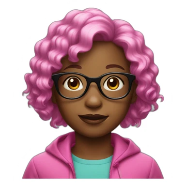 Little Girl with pink glasses black wavy short hair sticker