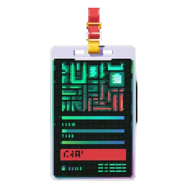 Member ID card with green to red gradient holographic effect and pixel art design sticker