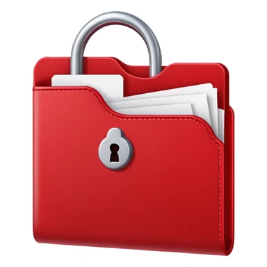 Red folder with cherry-shaped lock, secured red document with cherry padlock sticker