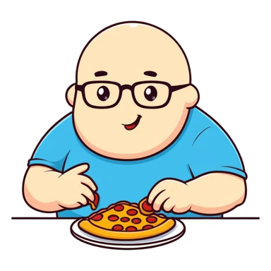very fat bald man with glasses eating pizza sticker