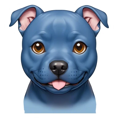 Cinematic Cute Blue Staffordshire Bull Terrier Portrait Emoji, Head tilted playfully and inquisitively, featuring a glossy blue Fur with a healthy sheen, round, sparkling dark eyes filled with curiosity, Simplified yet irresistibly adorable features, highly detailed, glowing with a warm, friendly glow, high shine, affectionate and spirited, stylized with a touch of whimsy, bright and endearing, soft glowing outline, capturing the essence of a mischievous yet loving pup, so playful it feels like it could bound out of the screen and into your arms! sticker