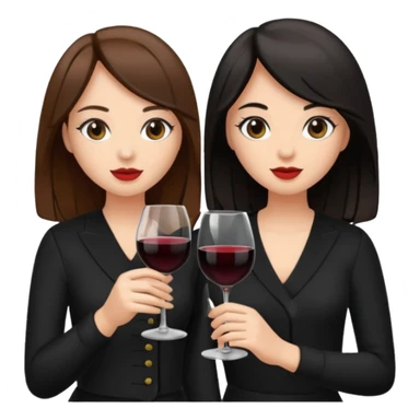 2 girls in black drinking wine with brown hair and black hair  sticker