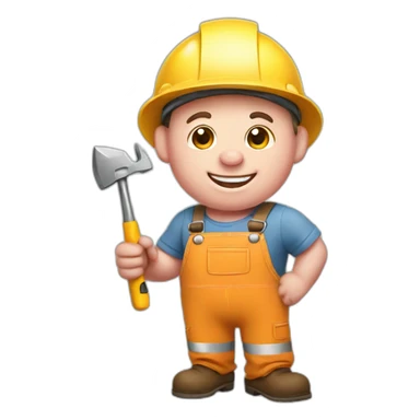 happy little piggy dressed like a builder holding a tool sticker