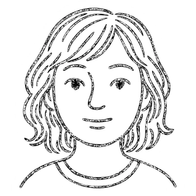 portrait of an Asian girl with medium brown wavy hair and brown eyes, paler skin tone, hand drawn outlined style sticker