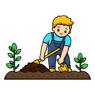 focused young white male gardener digging soil sticker