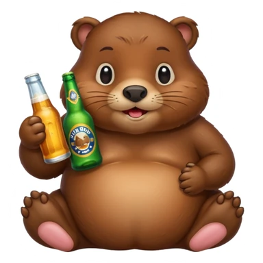 A chubby beaver hugging a beer bottle with both paws sticker