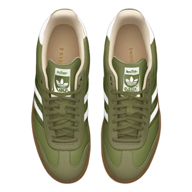 two khaki green adidas samba with a brown flat sole sticker