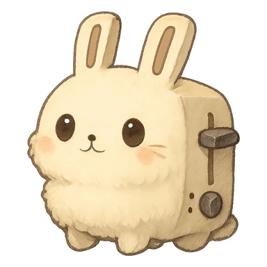 chibi soft fluffy rabbit inspired by a toaster with toaster elements as part of its design full-body sticker