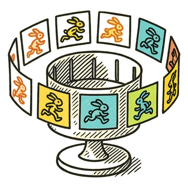 Make the zoetrope with vibrant, colorful animation frames around it, in the style of hand drawn icon with no fill sticker