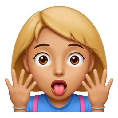person emoji with tongue out, both hands on cheeks, surprised playful expression sticker