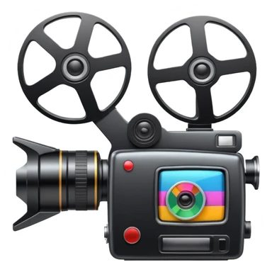 video camera with checkmark and film reel, finished materials, clean and vibrant sticker
