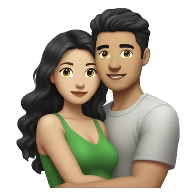 Light skin Asian man with straight black undercut hair and a white brunette woman with green eyes and long wavy hair tightly hugging each other  sticker