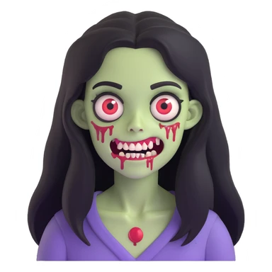 girl zombie with black long hair with teeth and serious face sticker
