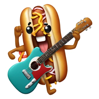 A hot dog rocking out with a guitar and one sock on sticker