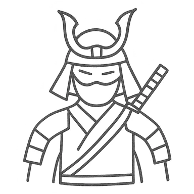 minimalist hand-drawn outline icon of a Japanese samurai warrior sticker