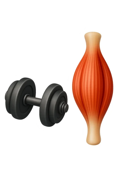 emoji stile iphone di un peso da palestra accanto ad emoji stile iphone di un muscolo umano anatomico, IPERREALISTICO 4K sticker